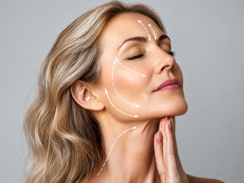 Efecto lifting de los hilos tensores en el rostro