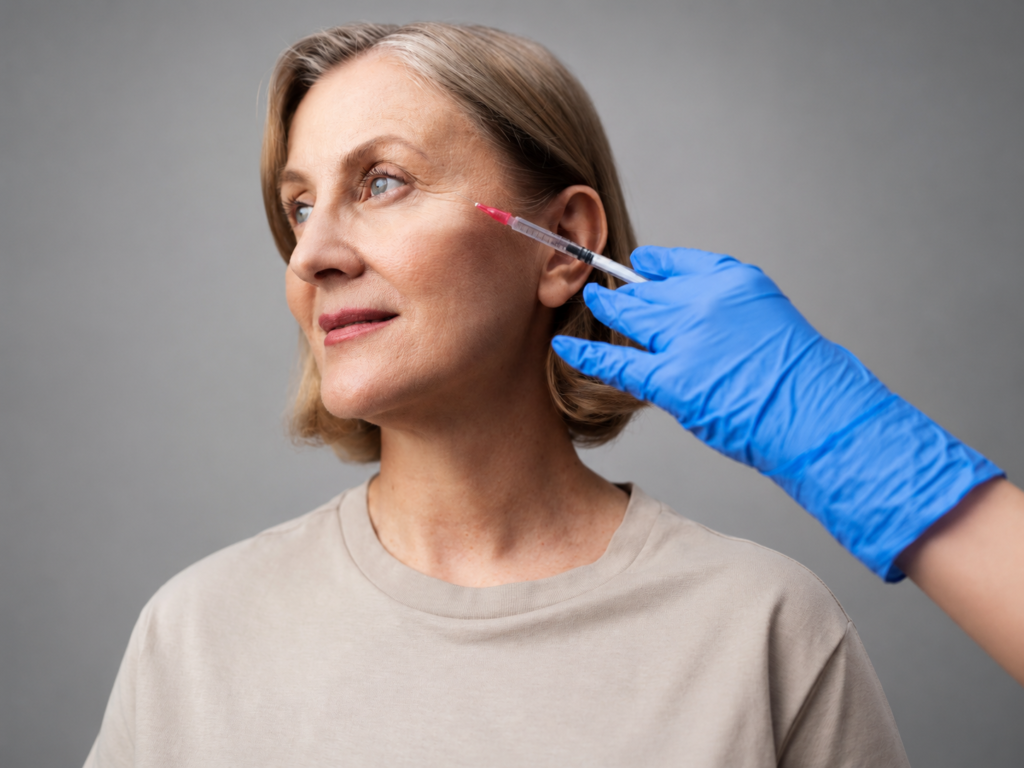 Aplicación de Sculptra, bioestimulador de colágeno, en el rostro